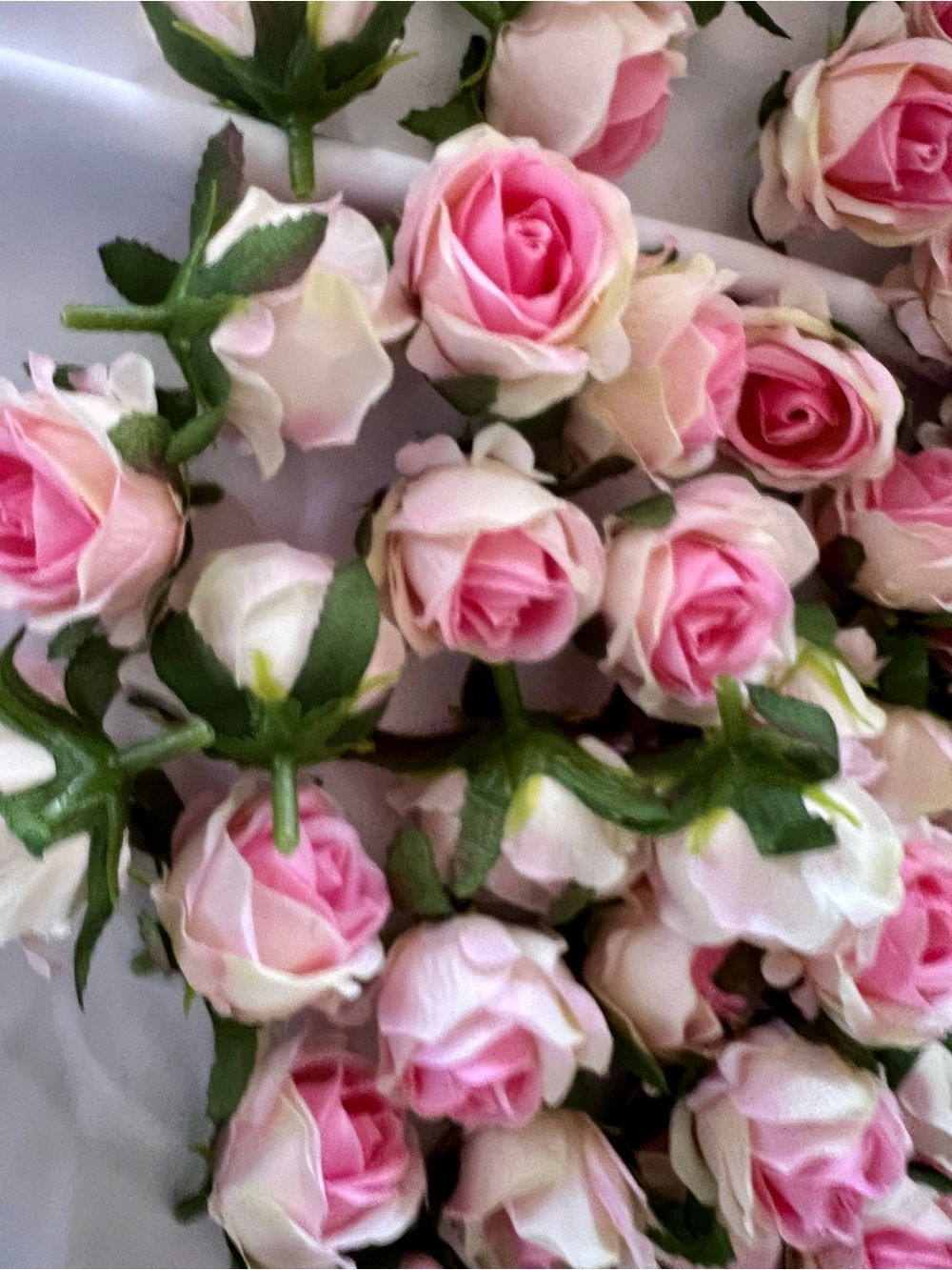 Pink and Cream Artificial Rose Buds - Floral Craft Embellishments